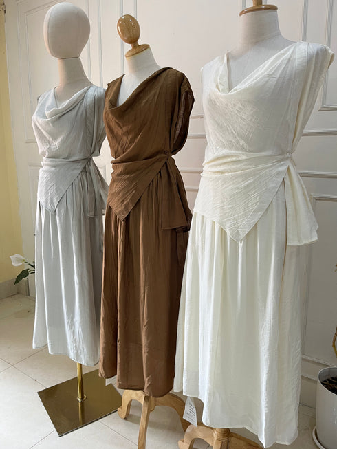 Women Summer Flowy Flare Skirts With Cowls Neck Loose Tops Sets